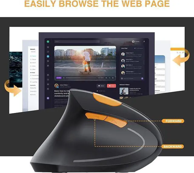 Alt view image 6 of 7 - Left Handed Bluetooth Mouse, ProtoArc EM13 Wireless Ergonomic Vertical Mouse Rechargeable Left Hand Mice with 3 Adjustable DPI, 3 Device Connection, Compatible for PC, iPad, MacOS, Windows-Black