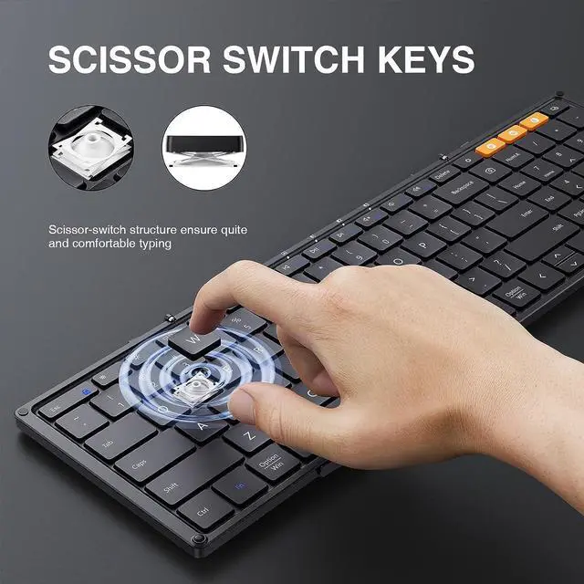 Alt view image 3 of 7 - ProtoArc Foldable Bluetooth Keyboard, XK01 Folding Wireless Portable Keyboard with Numeric Keypad, Full-Size Travel Keyboard for Windows iOS Android Tablet Smartphone Laptop PC, Black