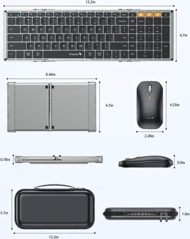 Alt view image 7 of 7 - ProtoArc Foldable Keyboard and Mouse, XKM01 Folding Bluetooth Keyboard Mouse Combo for Business and Travel, 2.4G+Dual Bluetooth Full-Size Portable Keyboard for Laptop iPad Tablets - Space Gray