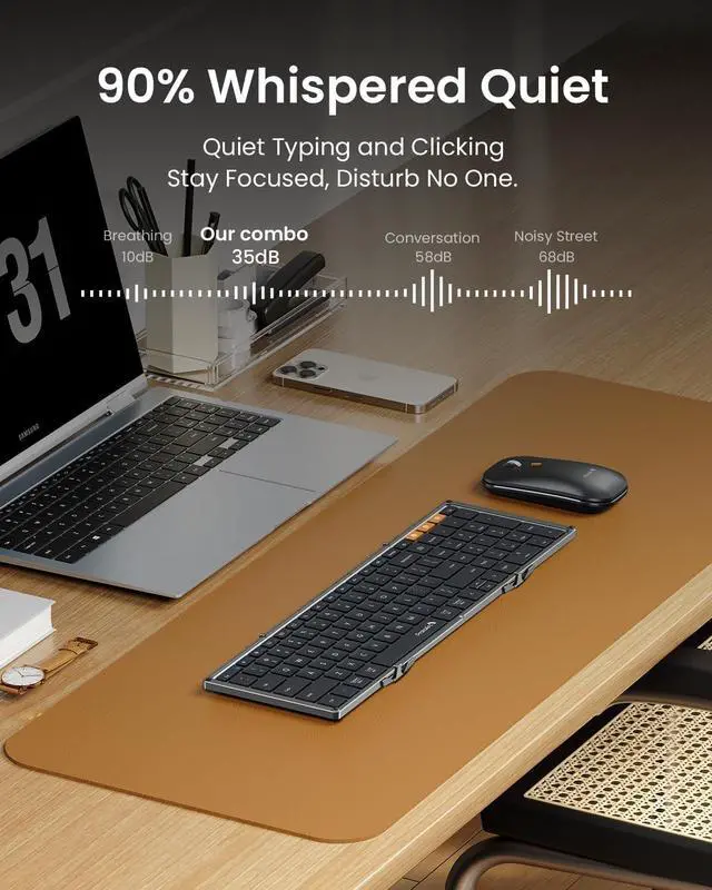 Alt view image 4 of 7 - ProtoArc Foldable Keyboard and Mouse, XKM01 Folding Bluetooth Keyboard Mouse Combo for Business and Travel, 2.4G+Dual Bluetooth Full-Size Portable Keyboard for Laptop iPad Tablets - Space Gray