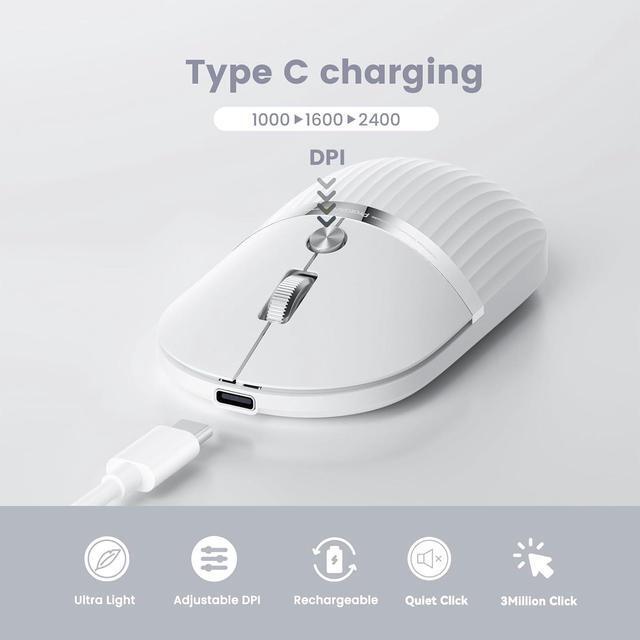 Alt view image 4 of 7 - ProtoArc USB C Wireless Bluetooth Mouse, Multi-Device HubMouse with Type C Hub Portable Silent Rechargeable Computer Laptop Mouse for iPad, PC, Tablet, MacBook, Surface Pro-Silver