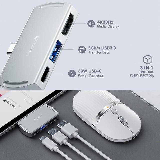 Alt view image 2 of 7 - ProtoArc USB C Wireless Bluetooth Mouse, Multi-Device HubMouse with Type C Hub Portable Silent Rechargeable Computer Laptop Mouse for iPad, PC, Tablet, MacBook, Surface Pro-Silver