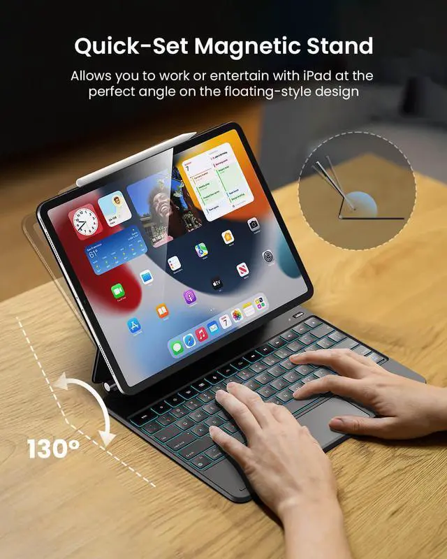 Alt view image 6 of 7 - ProtoArc TABK400 Magic Keyboard Case for iPad Pro 12.9 inch (6th, 5th, 4th, 3rd Gen), Magnetic Keyboard Case with Multi-Touch Built-in Trackpad, 12 Colors Backlight