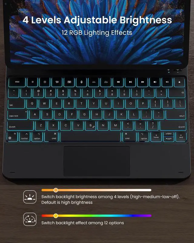 Alt view image 4 of 7 - ProtoArc TABK400 Magic Keyboard Case for iPad Pro 12.9 inch (6th, 5th, 4th, 3rd Gen), Magnetic Keyboard Case with Multi-Touch Built-in Trackpad, 12 Colors Backlight