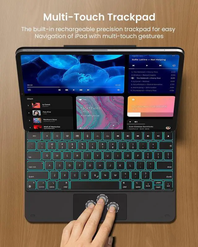 Alt view image 3 of 7 - ProtoArc TABK400 Magic Keyboard Case for iPad Pro 12.9 inch (6th, 5th, 4th, 3rd Gen), Magnetic Keyboard Case with Multi-Touch Built-in Trackpad, 12 Colors Backlight