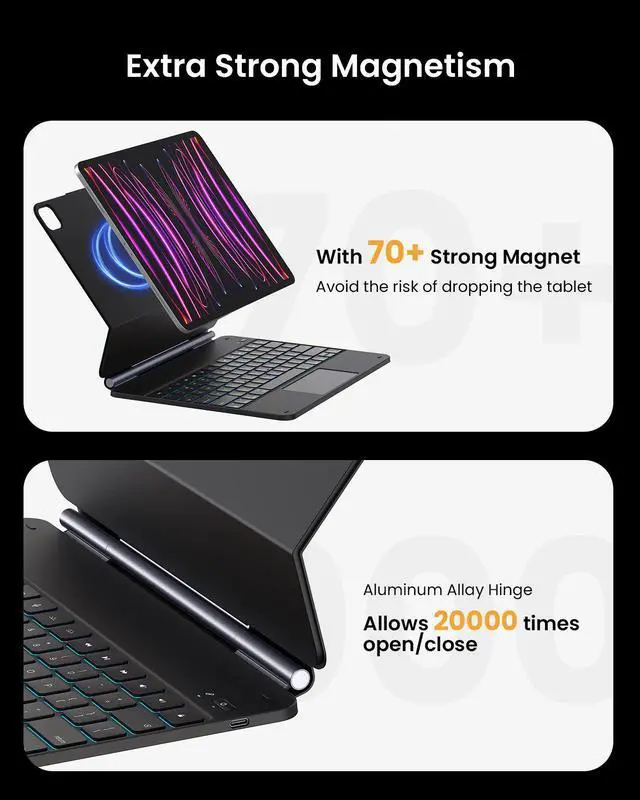 Alt view image 5 of 7 - ProtoArc TABK400 Magic Keyboard Case for iPad Pro 12.9 inch (6th, 5th, 4th, 3rd Gen), Magnetic Keyboard Case with Multi-Touch Built-in Trackpad, 12 Colors Backlight