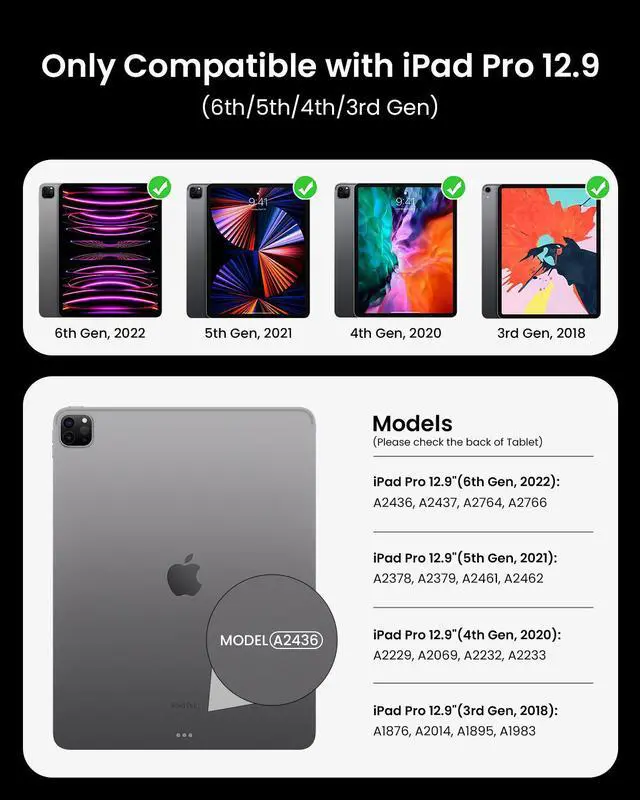 Alt view image 2 of 7 - ProtoArc TABK400 Magic Keyboard Case for iPad Pro 12.9 inch (6th, 5th, 4th, 3rd Gen), Magnetic Keyboard Case with Multi-Touch Built-in Trackpad, 12 Colors Backlight