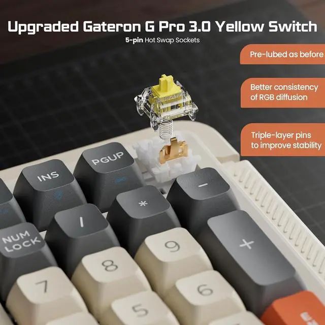 Alt view image 5 of 7 - ProtoArc X RoyalAxe L98 Mechanical Keyboard with 1.14 TFT LCD, Hot-swappable RGB Keyboard w/Gateron G Yellow Pro Switches, Bluetooth/2.4G/Wired, Gasket Structure, PBT Keycaps