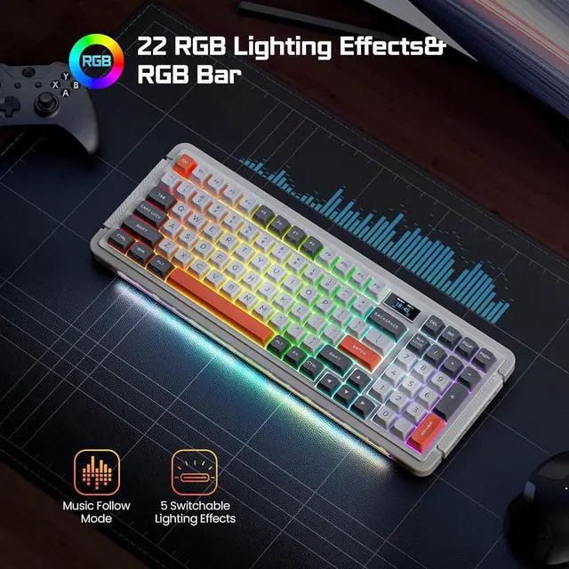 Alt view image 4 of 7 - ProtoArc X RoyalAxe L98 Mechanical Keyboard with 1.14 TFT LCD, Hot-swappable RGB Keyboard w/Gateron G Yellow Pro Switches, Bluetooth/2.4G/Wired, Gasket Structure, PBT Keycaps