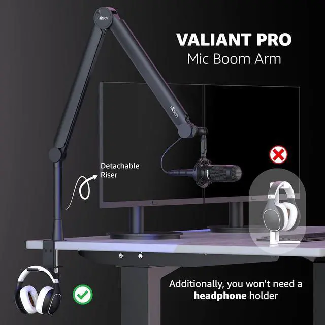 Alt view image 4 of 7 - IXTECH Mic Arm Boom Arm 360° Rotatable Microphone Boom Arm Mic Boom Arm with Desk Mount, Fully Adjustable, for Podcast, Video, Gaming, Radio, Studio Recording, Sturdy and Universal VALIANT Pro