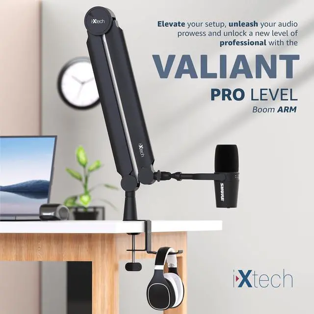 Alt view image 6 of 7 - IXTECH Mic Arm Boom Arm 360° Rotatable Microphone Boom Arm Mic Boom Arm with Desk Mount, Fully Adjustable, for Podcast, Video, Gaming, Radio, Studio Recording, Sturdy and Universal VALIANT Pro