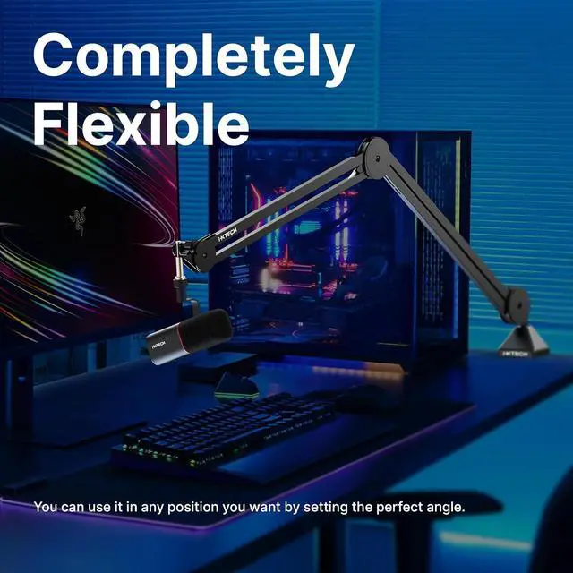 Alt view image 5 of 7 - IXTECH Microphone Boom Arm Stand, Heavy Duty Adjustable Mic Stand with Cable Ties, Desk Mount Arm Stand for Gaming Streaming Podcasting Large