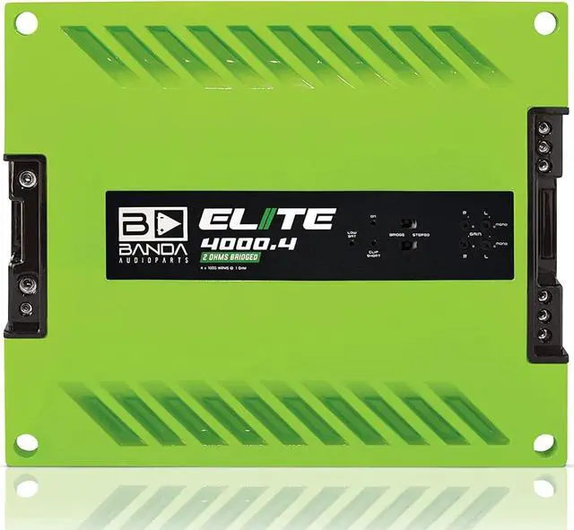 Alt view image 4 of 10 - GREEN ELITE 4000.4 Four Channel 1000 Watts Max @ 2 Ohm Car Audio Amplifier w/Highpass Filter and Low Pass Filter