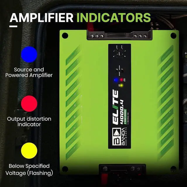 Alt view image 6 of 10 - GREEN ELITE 4000.4 Four Channel 1000 Watts Max @ 2 Ohm Car Audio Amplifier w/Highpass Filter and Low Pass Filter
