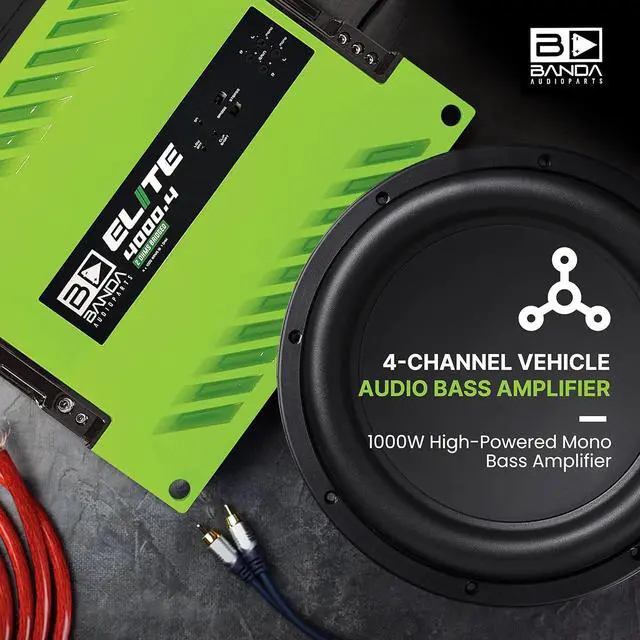 Alt view image 7 of 10 - GREEN ELITE 4000.4 Four Channel 1000 Watts Max @ 2 Ohm Car Audio Amplifier w/Highpass Filter and Low Pass Filter