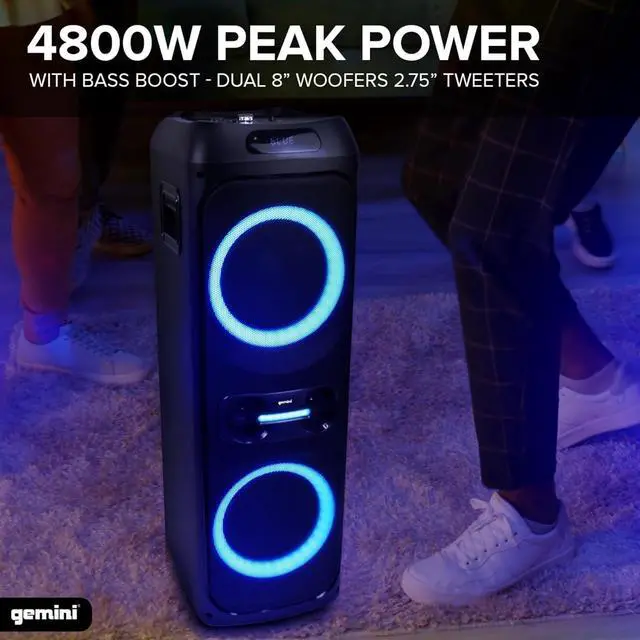 Alt view image 3 of 9 - Gemini Sound GHK-2800-4800W Party Speaker with Bass Boost, LED Lights & Voice-Changing Effects, Bluetooth Karaoke, includes Microphone & Remote