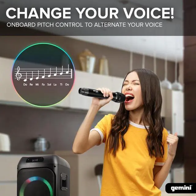 Alt view image 4 of 9 - Gemini Sound GHK-2800-4800W Party Speaker with Bass Boost, LED Lights & Voice-Changing Effects, Bluetooth Karaoke, includes Microphone & Remote