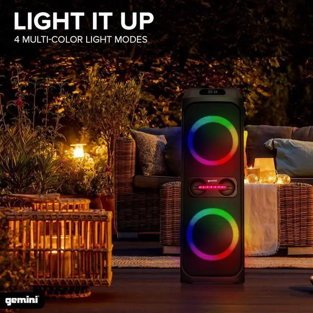 Alt view image 5 of 9 - Gemini Sound GHK-2800-4800W Party Speaker with Bass Boost, LED Lights & Voice-Changing Effects, Bluetooth Karaoke, includes Microphone & Remote
