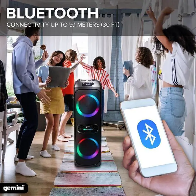 Alt view image 6 of 9 - Gemini Sound GHK-2800-4800W Party Speaker with Bass Boost, LED Lights & Voice-Changing Effects, Bluetooth Karaoke, includes Microphone & Remote