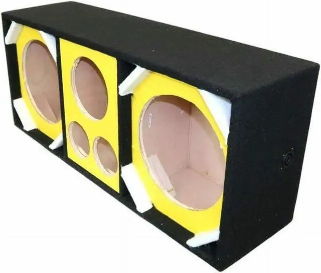Alt view image 2 of 2 - Two 10-in Woofers plus Two Tweeters and One Horn YELLOW Empty Chuchera Speaker Enclosure withQuad Port