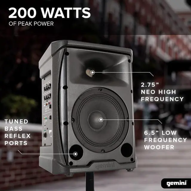 Alt view image 5 of 13 - Gemini Sound GPSS-650 Professional Grade Ultra-Portable Personal PA System, 200W Class D Amplifier, 12-Hour Battery, Bluetooth, Compact & Lightweight