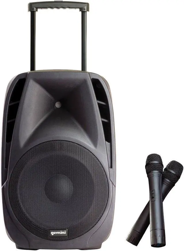 Main image of Gemini Sound ES-15TOGO Wireless Portable Bluetooth Streaming Professional DJ PA System Trolley Active 800 Watts Speaker with Dual Mic Jacks SD Card and USB Port with 2 Wireless Mic Bundle