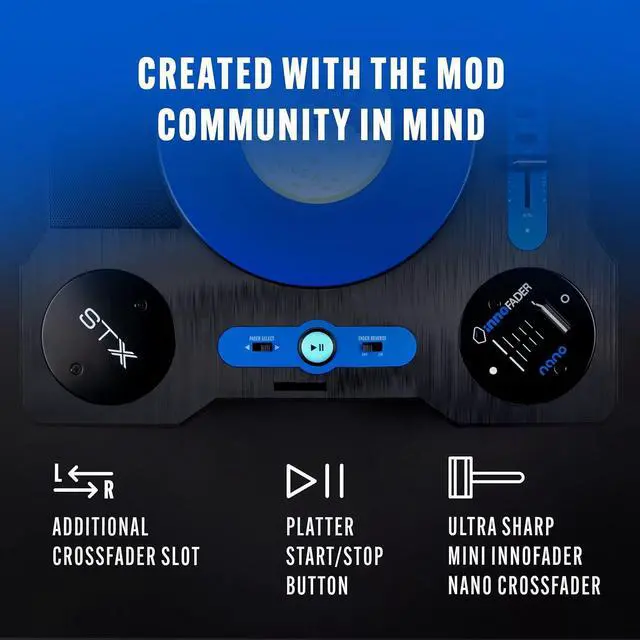 Alt view image 2 of 9 - Stanton STX - Portable Scratch DJ Turntable with Innofader Nano Crossfader, Bluetooth, Pitch Slider, USB Recording, Speaker, 2 Rechargeable Batteries