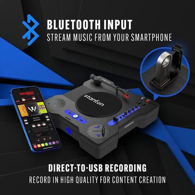Alt view image 3 of 9 - Stanton STX - Portable Scratch DJ Turntable with Innofader Nano Crossfader, Bluetooth, Pitch Slider, USB Recording, Speaker, 2 Rechargeable Batteries