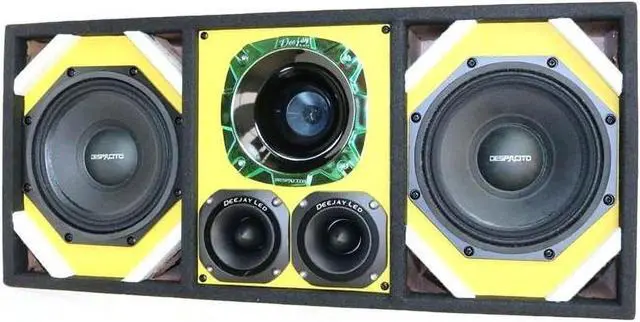 Alt view image 3 of 3 - Loaded Box withTwo Despacito Heavy Duty 8-in Woofers One Horn and withTwo Bullet Tweeters YELLOW