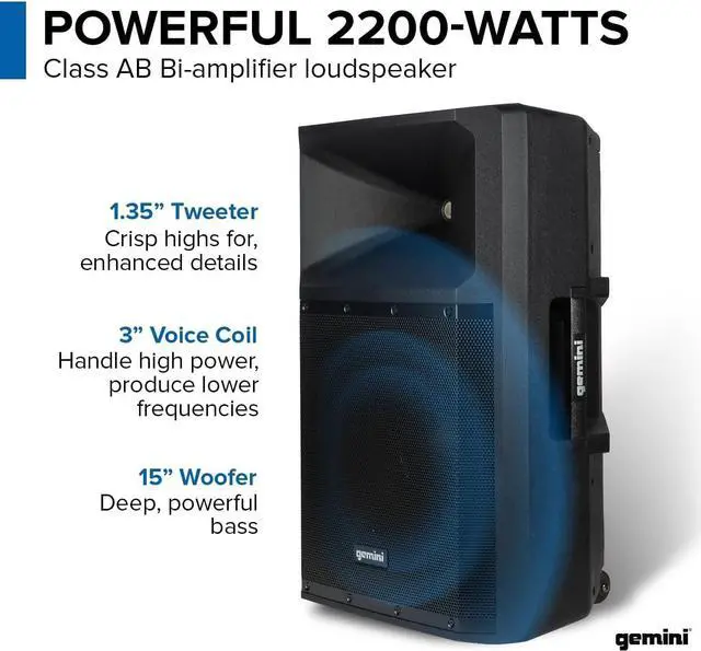 Alt view image 12 of 20 - Gemini Professional Audio Equipment Bluetooth PA DJ Multi Media 2200 W Speakers