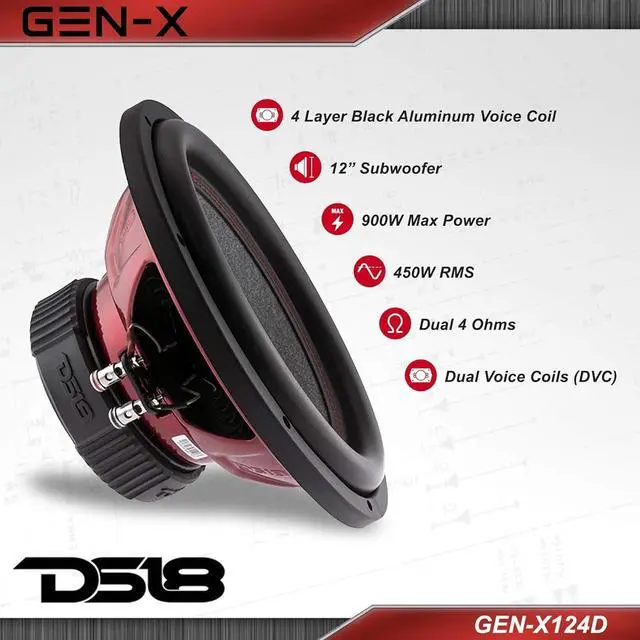 Alt view image 3 of 7 - ds18 gen-x124d subwoofer in black - 4 layer black aluminum voice coil, 12", 900w max power, 450w rms, dual 4 ohms - powerful car audio bass speaker (1 speaker)