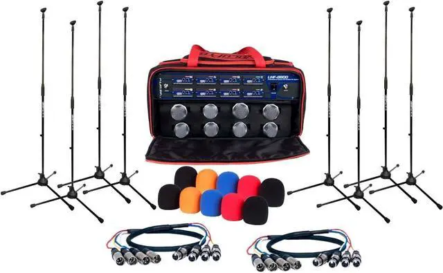 Alt view image 6 of 10 - 8 Channel UHF-Wireless Microphone System with Mic Stands