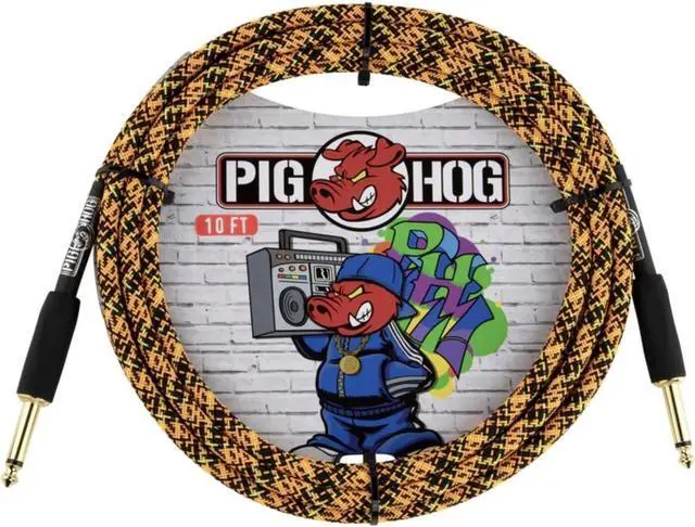 Main image of Pig Hog"Orange Graffiti Woven Instrument Cable, 10-Foot, Straight 1/4" Plugs