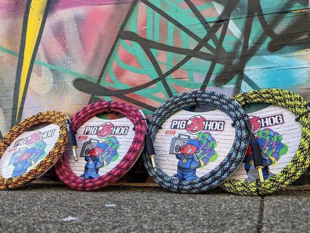 Alt view image 3 of 7 - Pig Hog PCH10GPK Pink Graffiti High Performance Instrument Cable 10-Feet Unique Woven Outer Covering Gold Plated 1/4" Straight Connectors