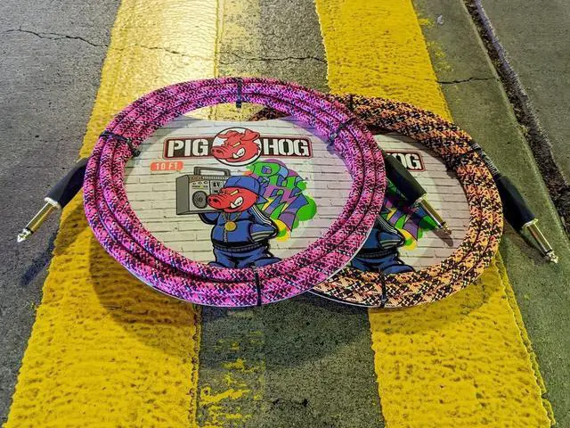 Alt view image 4 of 7 - Pig Hog PCH10GPK Pink Graffiti High Performance Instrument Cable 10-Feet Unique Woven Outer Covering Gold Plated 1/4" Straight Connectors