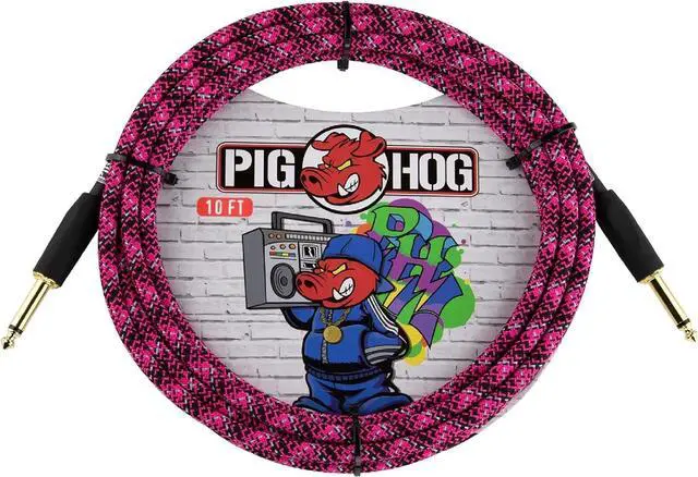 Alt view image 6 of 7 - Pig Hog PCH10GPK Pink Graffiti High Performance Instrument Cable 10-Feet Unique Woven Outer Covering Gold Plated 1/4" Straight Connectors