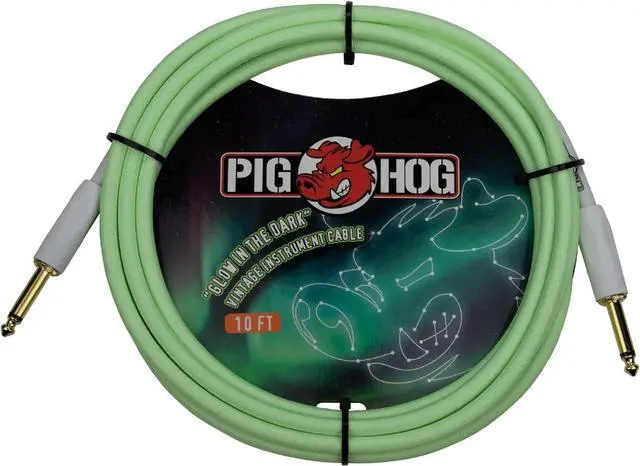Main image of Pig Hog PCH10GLO Glow in The Dark Instrument Cable 10-Feet Unique Woven Outer Covering Gold Plated 1/4" Connectors