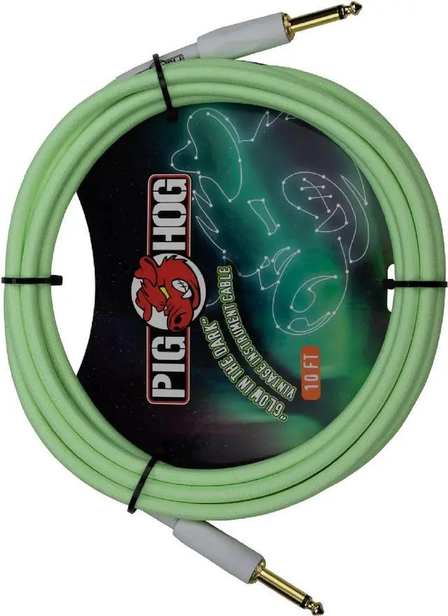 Alt view image 4 of 5 - Pig Hog PCH10GLO Glow in The Dark Instrument Cable 10-Feet Unique Woven Outer Covering Gold Plated 1/4" Connectors