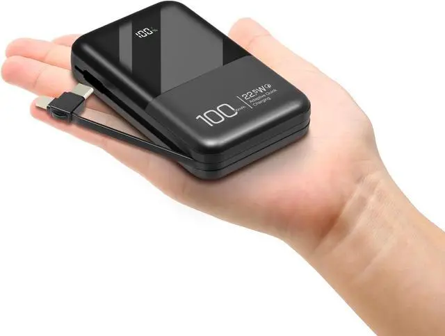 Alt view image 7 of 7 - JONKUU Mini Power Bank 10000mAh with Built in Cables 22.5W PD USB C Ultra-Fast Large Capacity Portable Charger Compatible with iPhone Samsung Huawei iPad and More (Black) Black