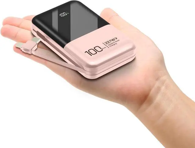 Alt view image 2 of 7 - JONKUU Mini Power Bank 10000mAh with Built in Cables 22.5W PD USB C Ultra-Fast Large Capacity Portable Charger Compatible with iPhone Samsung Huawei iPad and More (Pink) Pink