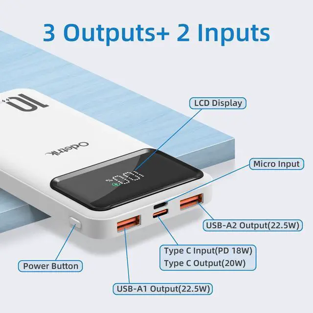 Alt view image 7 of 7 - JONKUU 10000mAh Power Bank Portable Charger PD 22.5W, Battery Pack For Heated Vest And Jackets, USB-C Input/Output Phone Charger For Mobile Phone, Heated Clothes, Smartphones, Tablets, Smartwatches