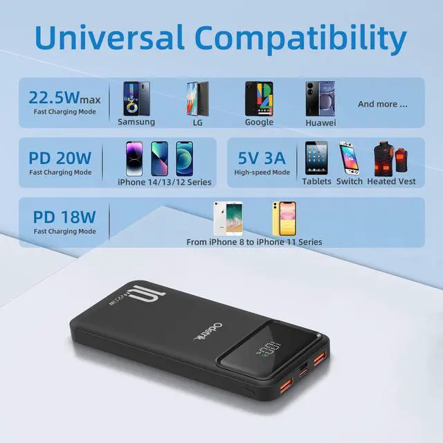 Alt view image 4 of 7 - JONKUU 10000mAh Power Bank Portable Charger PD 22.5W, Battery Pack For Heated Vest And Jackets, USB-C Input/Output Phone Charger For Mobile Phone, Heated Clothes, Smartphones, Tablets, Smartwatches
