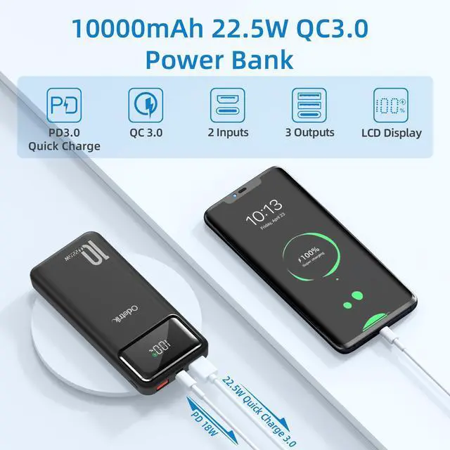 Alt view image 3 of 7 - JONKUU 10000mAh Power Bank Portable Charger PD 22.5W, Battery Pack For Heated Vest And Jackets, USB-C Input/Output Phone Charger For Mobile Phone, Heated Clothes, Smartphones, Tablets, Smartwatches