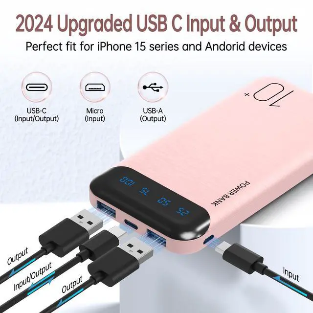Alt view image 6 of 7 - JONKUU Power Bank 10000mAh Portable Charger Slim External Battery Pack with 2 USB 2.4A Outputs and USB C In/Out Compatible with Huawei iPhone 16 15 14 13 12 iPad Samsung Galaxy S20 Android Tablet