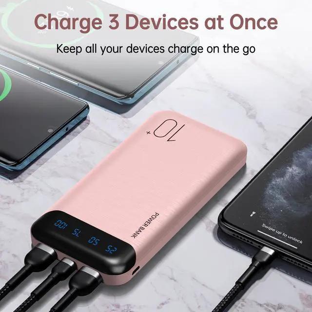 Alt view image 2 of 7 - JONKUU Power Bank 10000mAh Portable Charger Slim External Battery Pack with 2 USB 2.4A Outputs and USB C In/Out Compatible with Huawei iPhone 16 15 14 13 12 iPad Samsung Galaxy S20 Android Tablet
