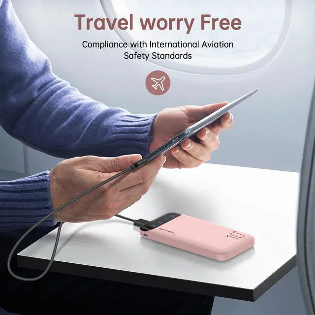 Alt view image 3 of 7 - JONKUU Power Bank 10000mAh Portable Charger Slim External Battery Pack with 2 USB 2.4A Outputs and USB C In/Out Compatible with Huawei iPhone 16 15 14 13 12 iPad Samsung Galaxy S20 Android Tablet