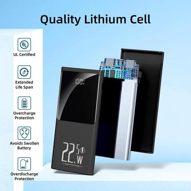Alt view image 3 of 7 - 10000mAh Portable Power Bank Charger, 22.5W Fast Charging, PD3.0 QC4.0, USB-C Slim Battery Pack, For IPhone Samsung Google IPad
