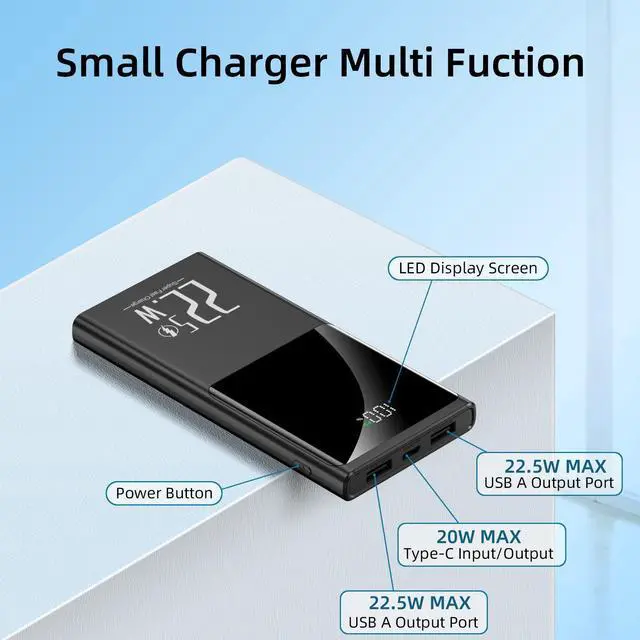 Alt view image 7 of 7 - 10000mAh Portable Power Bank Charger, 22.5W Fast Charging, PD3.0 QC4.0, USB-C Slim Battery Pack, For IPhone Samsung Google IPad