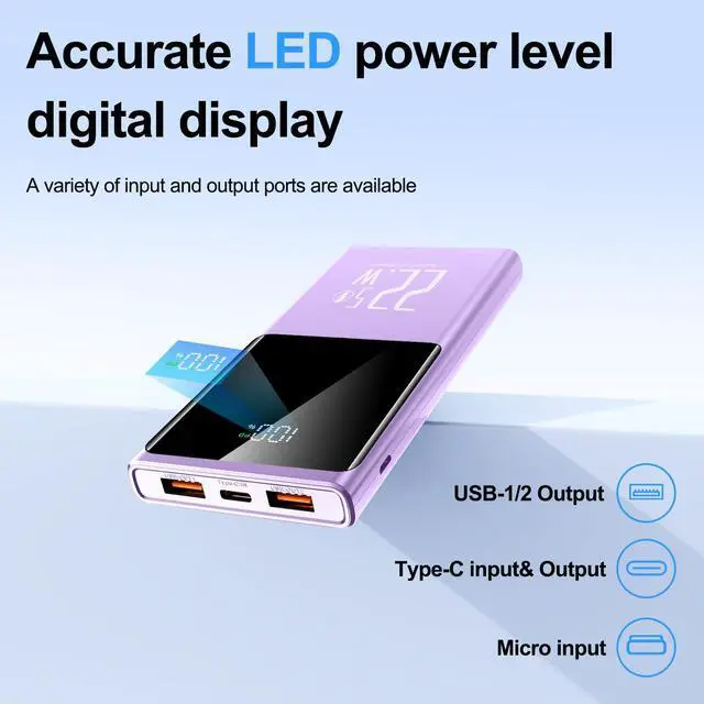 Alt view image 2 of 7 - 10000mAh Portable Power Bank Charger, 22.5W Fast Charging, PD3.0 QC4.0, USB-C Slim Battery Pack, For IPhone Samsung Google IPad