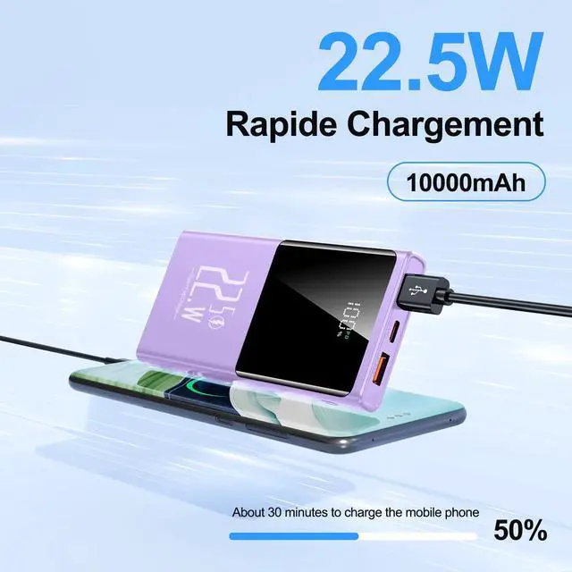 Main image of 10000mAh Portable Power Bank Charger, 22.5W Fast Charging, PD3.0 QC4.0, USB-C Slim Battery Pack, For IPhone Samsung Google IPad